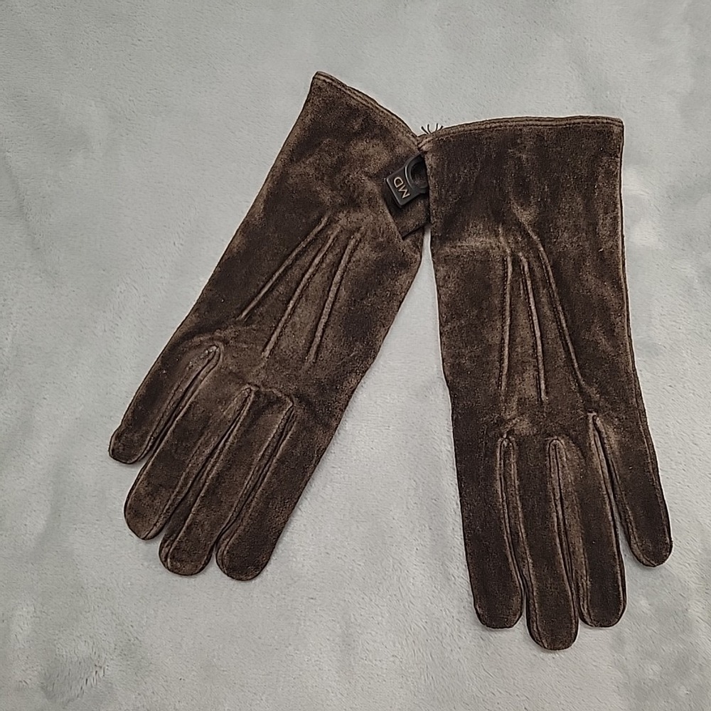 Isotoner Gloves Women Medium Brown Suede Winter Warm Soft Cold Weather Driving